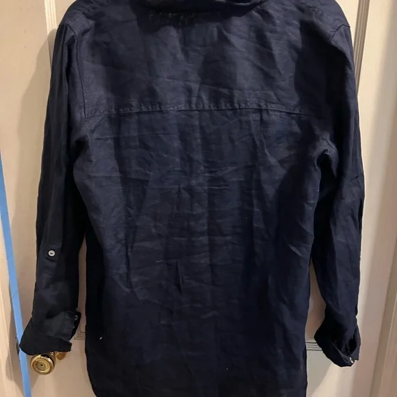 Sigrid Olsen long sleeve button down 100% linen long line tops bundle of two M - Picture 7 of 9